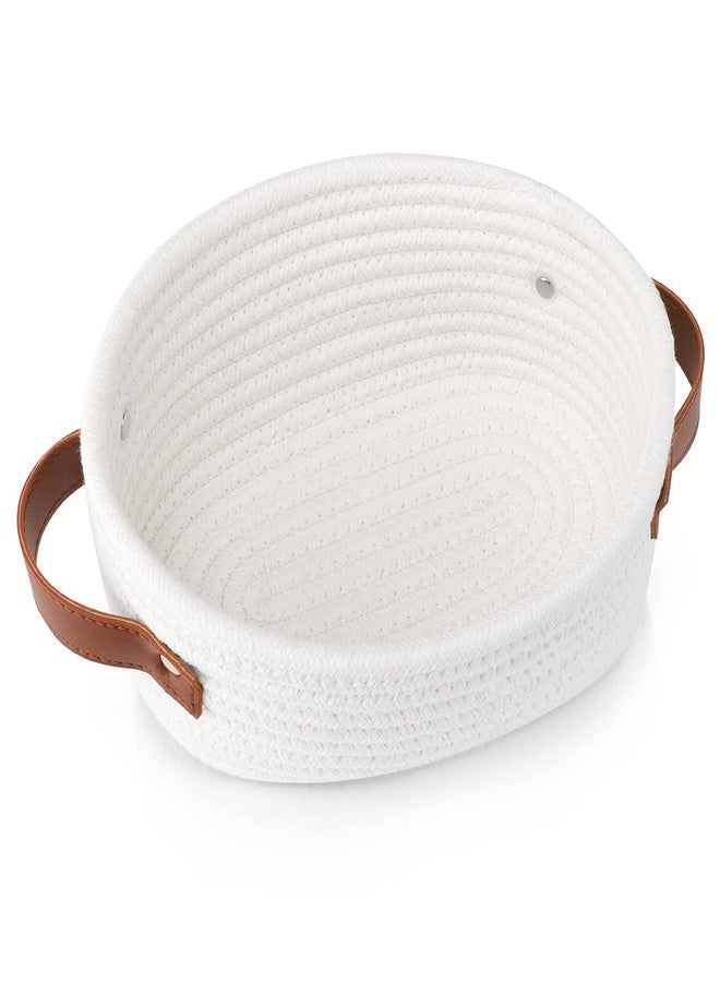 ABenkle Small Woven Basket, Mini Cotton Rope Storage Basket, Tiny White Easter Basket, Oval Decorative Toy Dog Cat Basket for Nursery, Empty Gift Baskets, 9.4" x 5.9" x 3.9" XS - Image 1